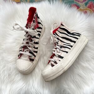 Zebra Hi-Top Platform Converse w/ Red Heart Logo